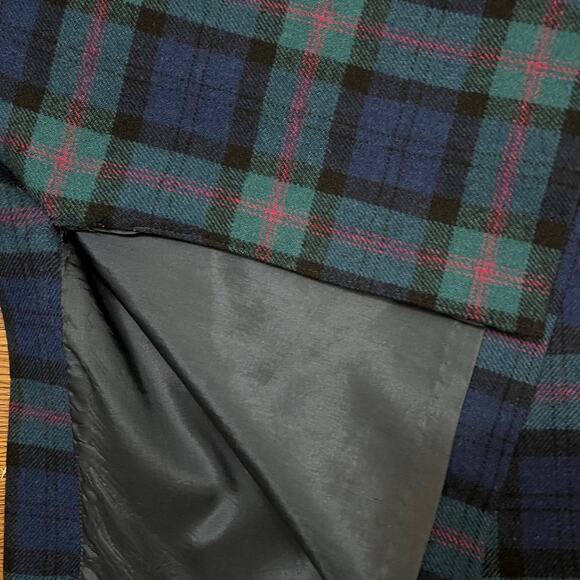 80’s Vintage Pendleton Pink Navy Blue Green Preppy Plaid Faux Wrap Wool Skirt 6 - Picture 6 of 11